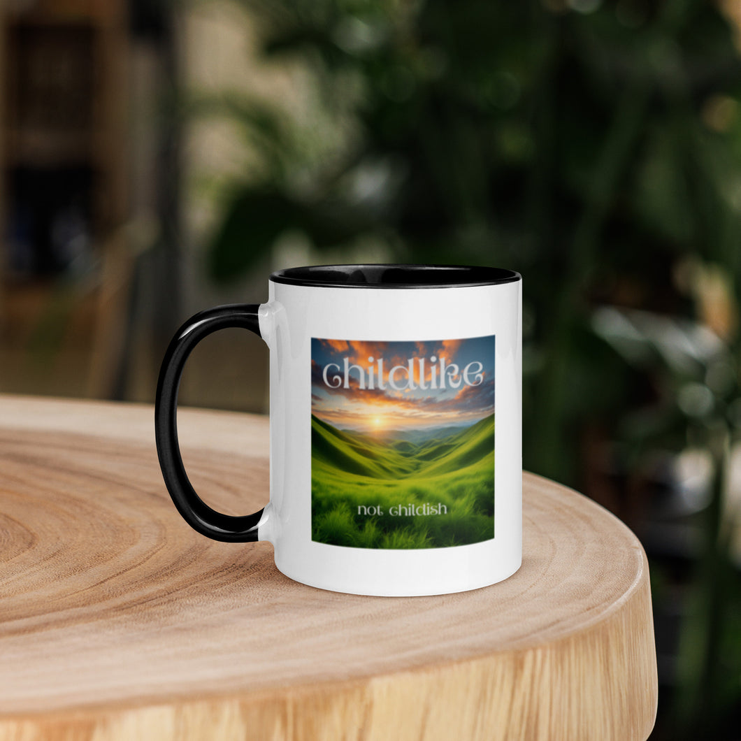 Childlike, not Childish! Words to live by! Great coffee mug with Color Inside